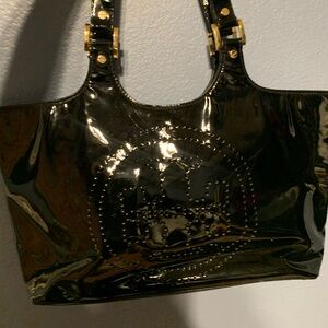 Black Patent Leather Tote Bag